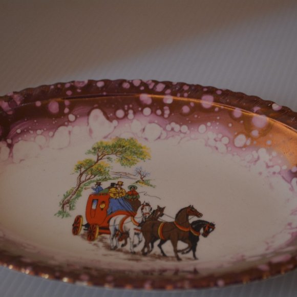 Gray's Pottery Lusterware Plate Dish Oval Stoke On Trent England Horse Carriage - Picture 9 of 9